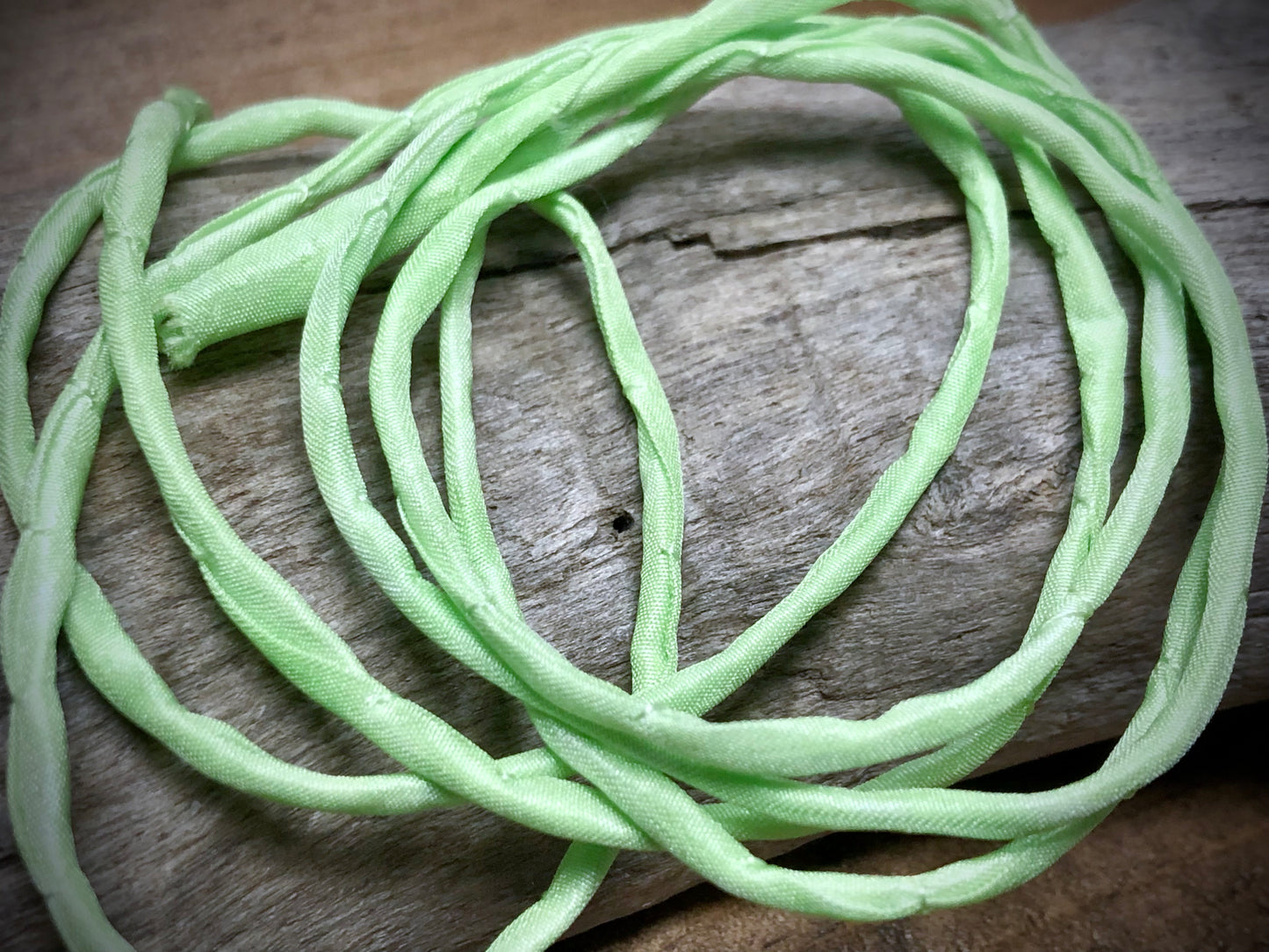 Tubular Stitched Silk Ribbon - Peridot Green