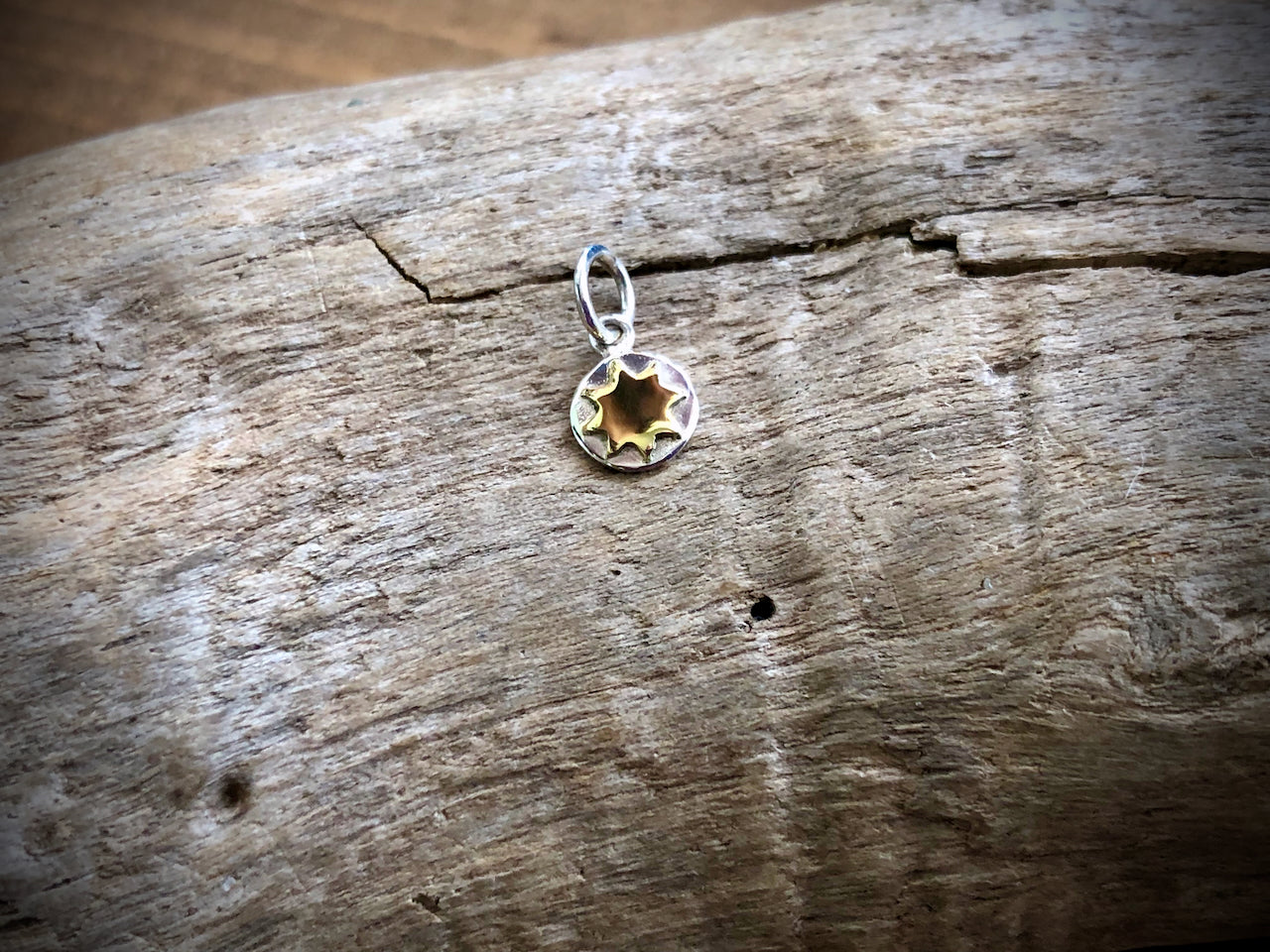 Sterling Round with Bronze Sun Charm