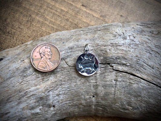 Sterling Black Cat with Moon Phases Charm