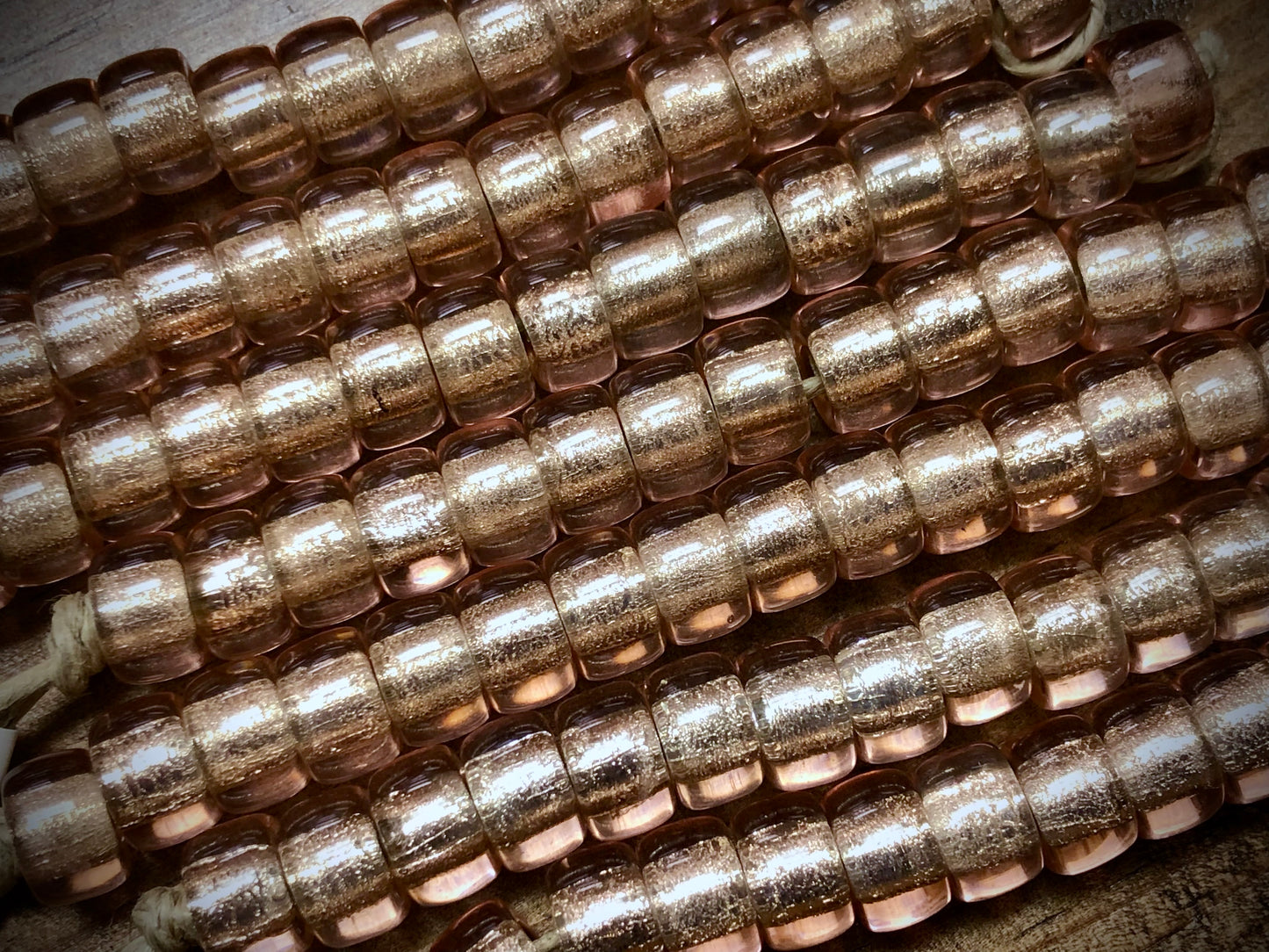 Vintage Czech Glass Pony Beads - Pink with Silver Foil - 3.5"