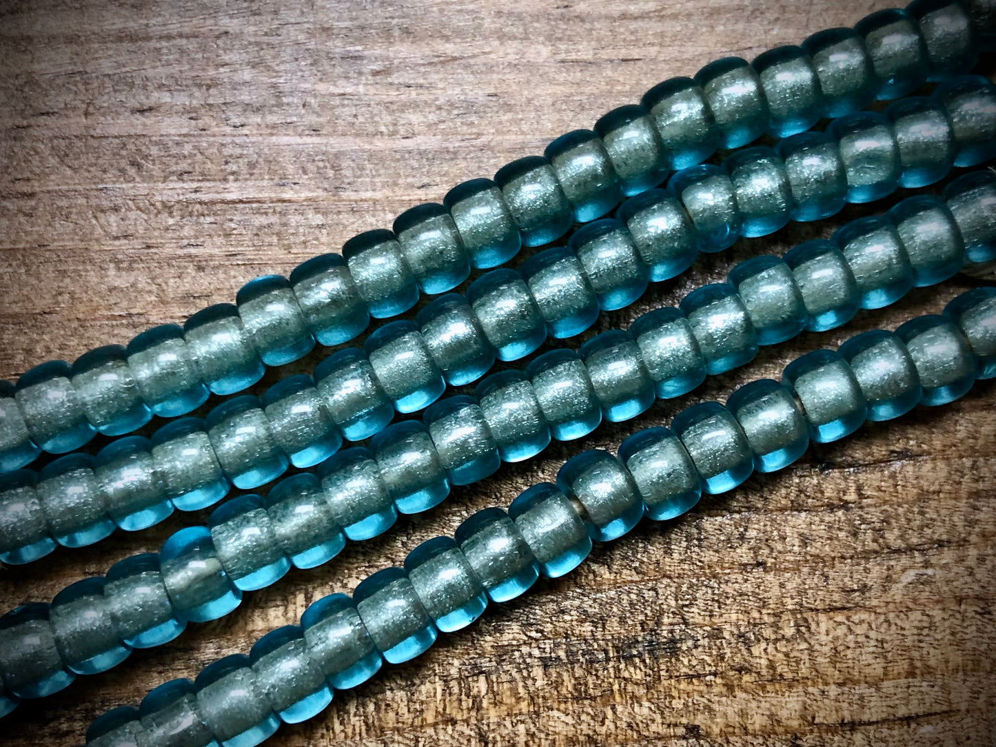 Vintage Czech Glass Pony Beads - Sky Blue with Silver Foil - 3"