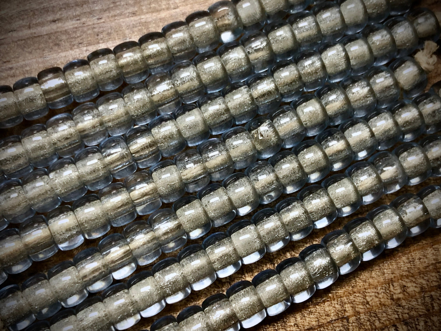 Vintage Czech Glass Pony Beads - Slate Blue with Silver Foil - 3"