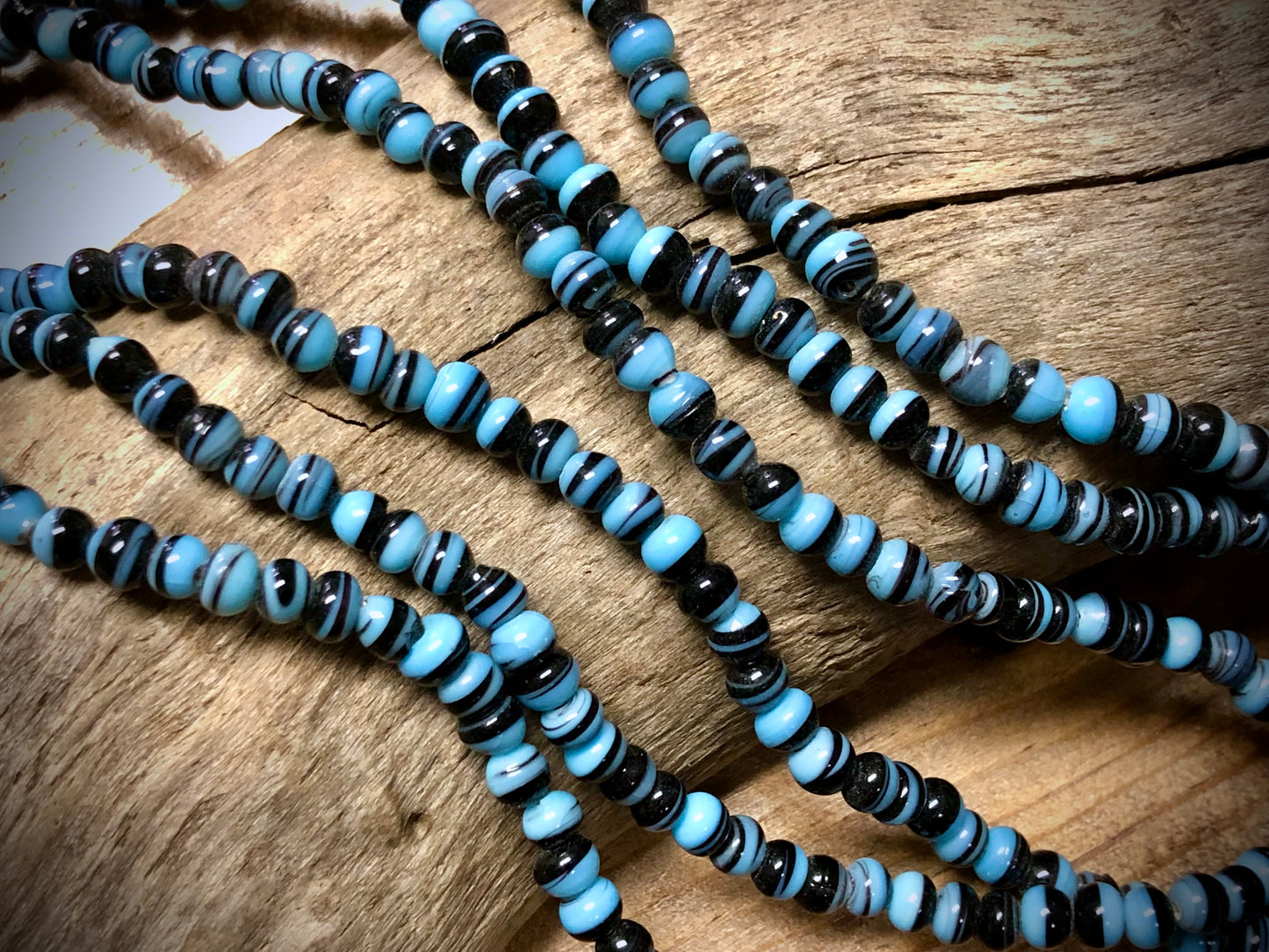 Hand Spun Glass Strand - Blue and Black Rounds - 15"