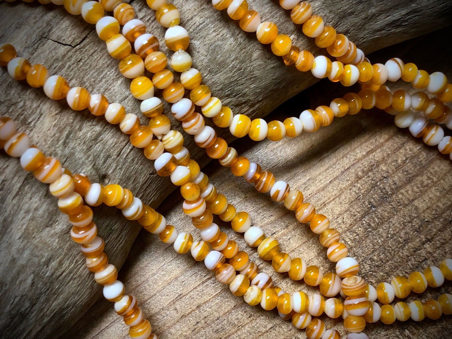Hand Spun Glass Strand - Orange and White Rounds - 15"