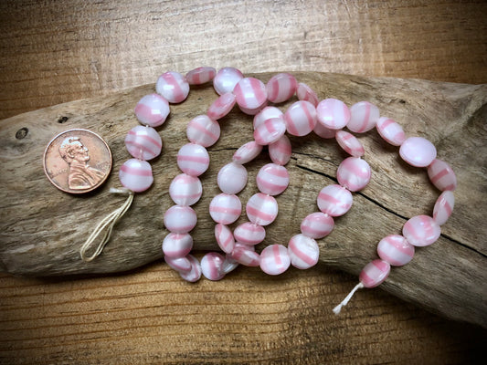Vintage Glass Strand - Pink and White Striped Coins - 19"