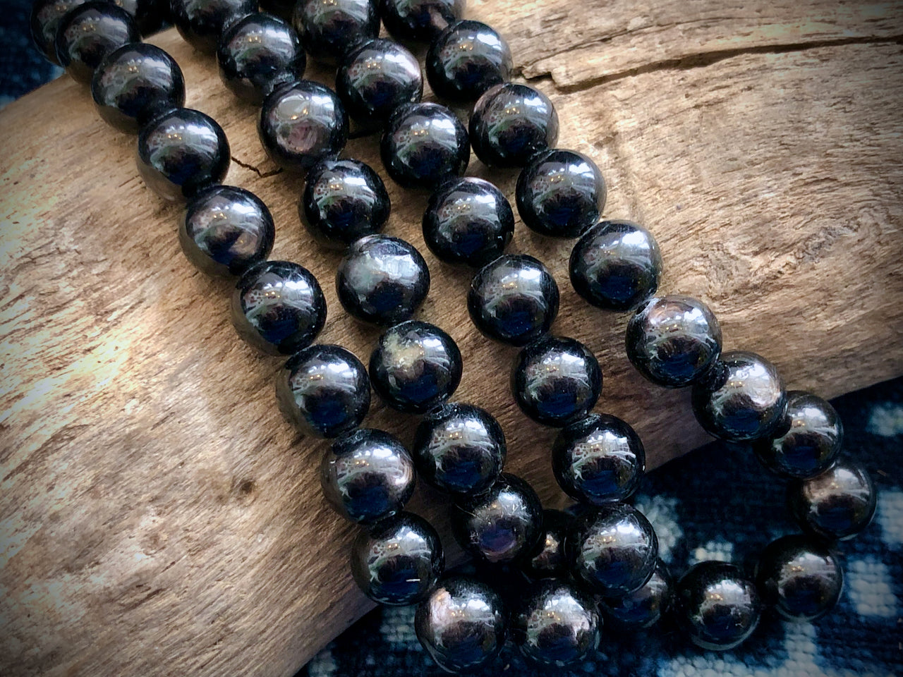 Galaxite/Hypersthene 8mm Rounds Bead Strand - 15"