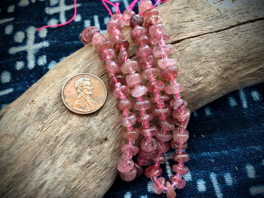 Strawberry Quartz Nugget Bead Strand