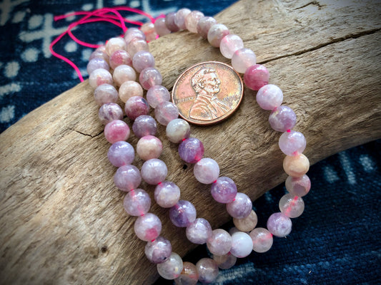 Pink Tourmaline with Pink Lepidolite Rounds Bead Strand - 6mm - 15"