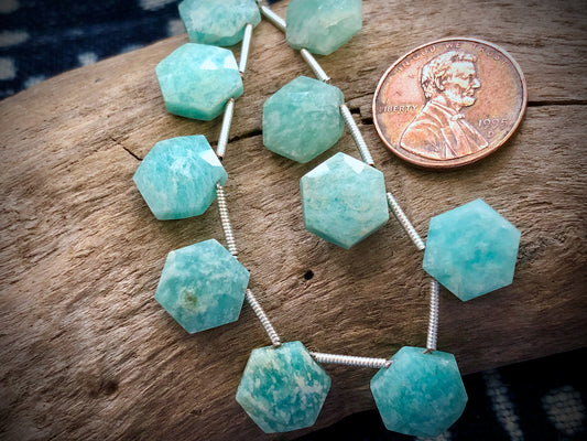 Russian Apatite Faceted Hexagon Bead Strand - 11mm - 5.5"