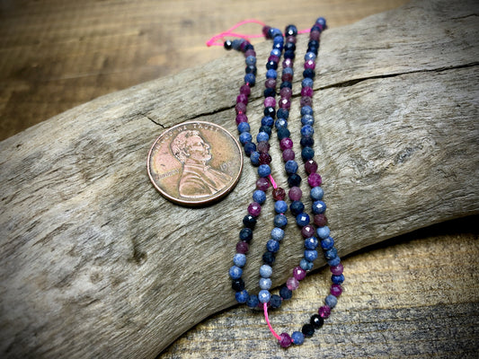 Ruby & Sapphire Faceted Round Bead Strand - 2mm - 15"