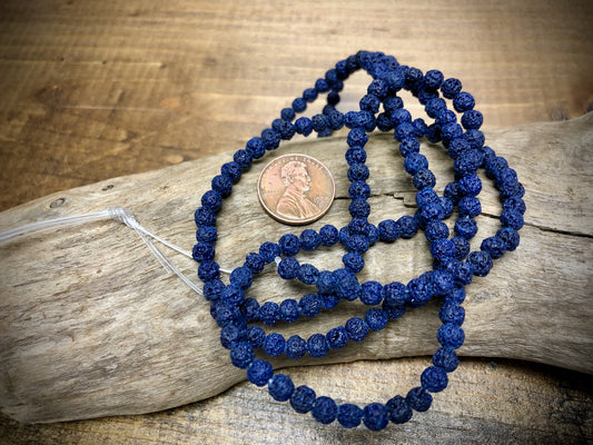Blue (dyed) Lava 4-4.5mm Round Beads