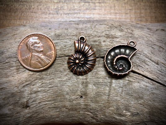 Ammonite Charm - Antique Copper