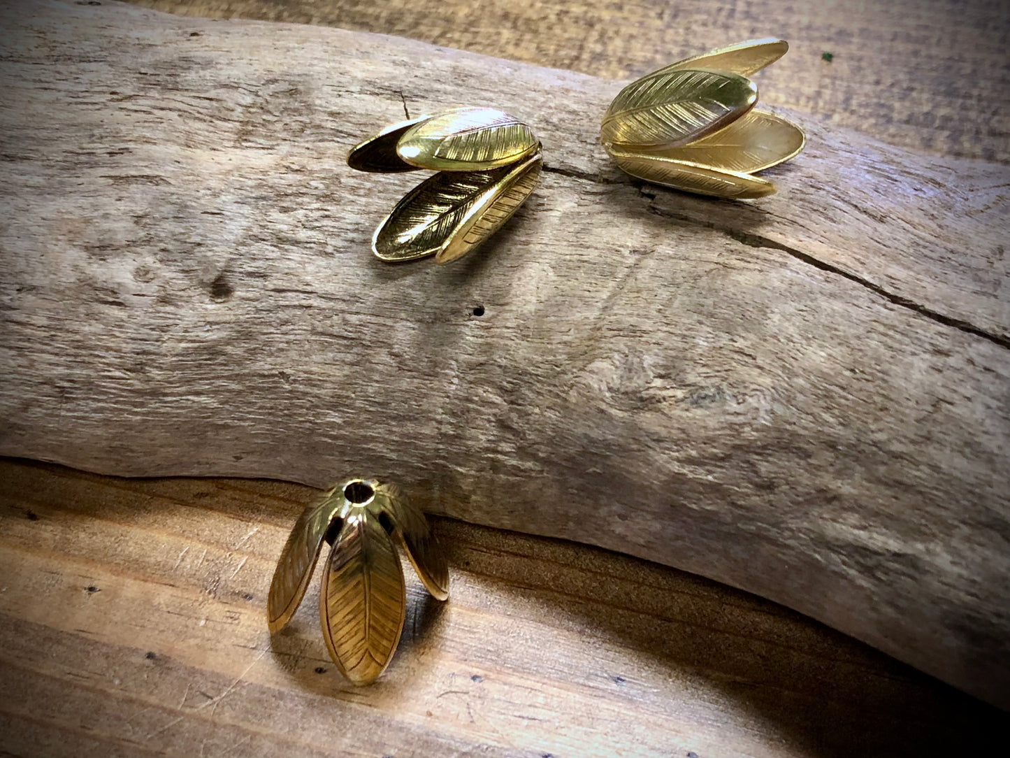 Cicada Wing Bead Cap - Bright Gold Tone