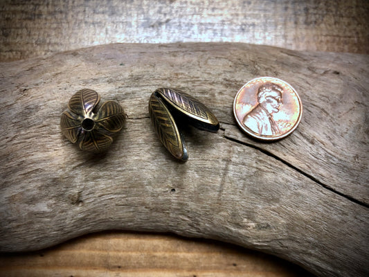 Cicada Wing Bead Cap - Antique Gold Tone
