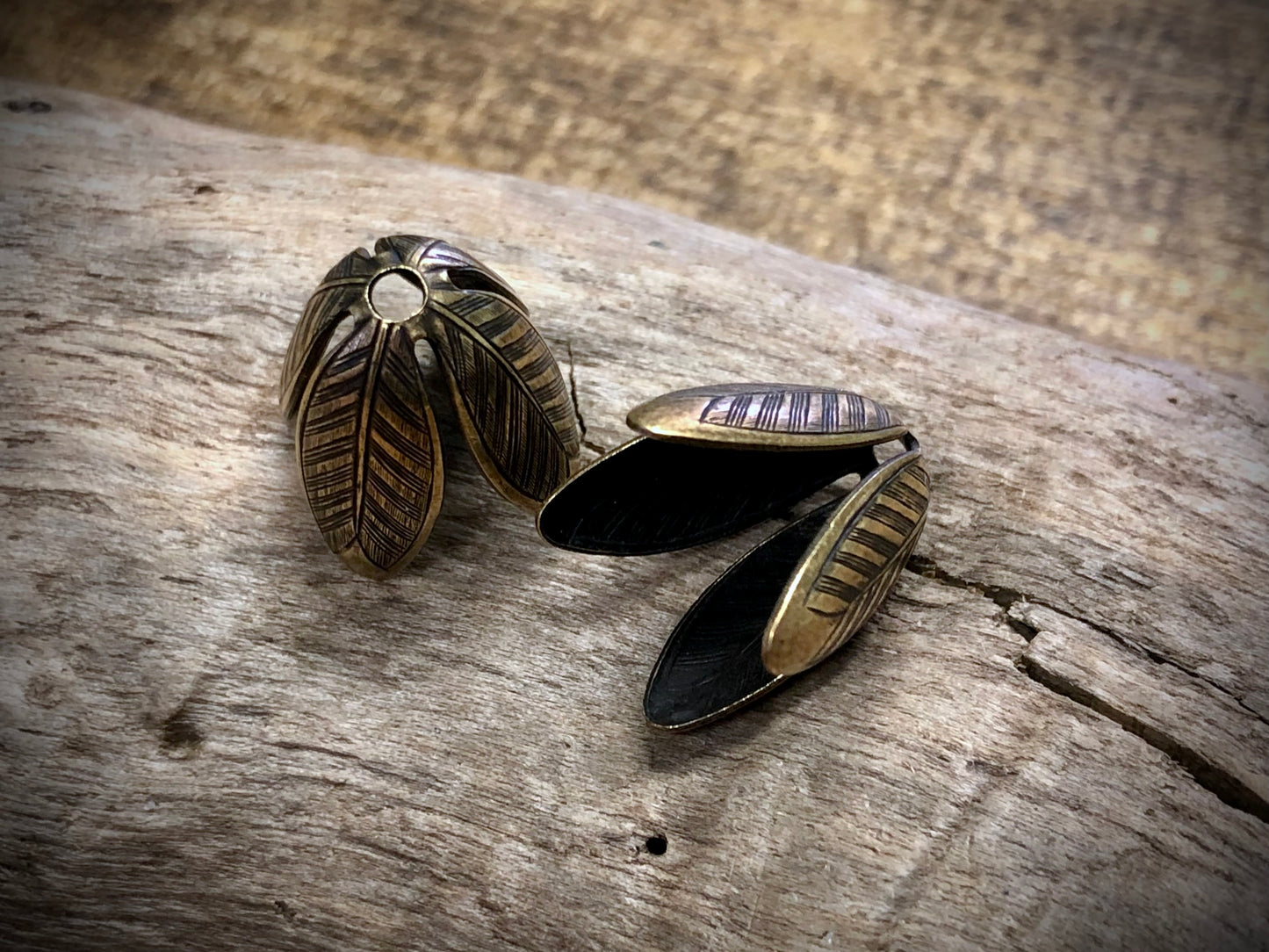 Cicada Wing Bead Cap - Antique Gold Tone