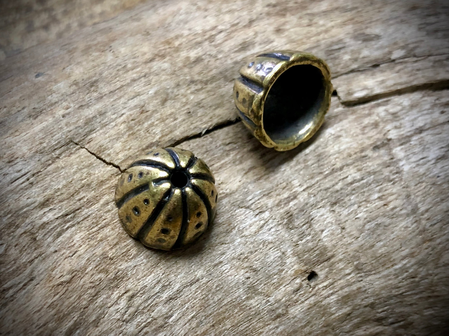 Dots & Lines Bead Cap - Brass Tone