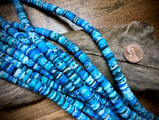 Polymer Clay Bead Strand - Blue Jade Mixed - 8mm Discs