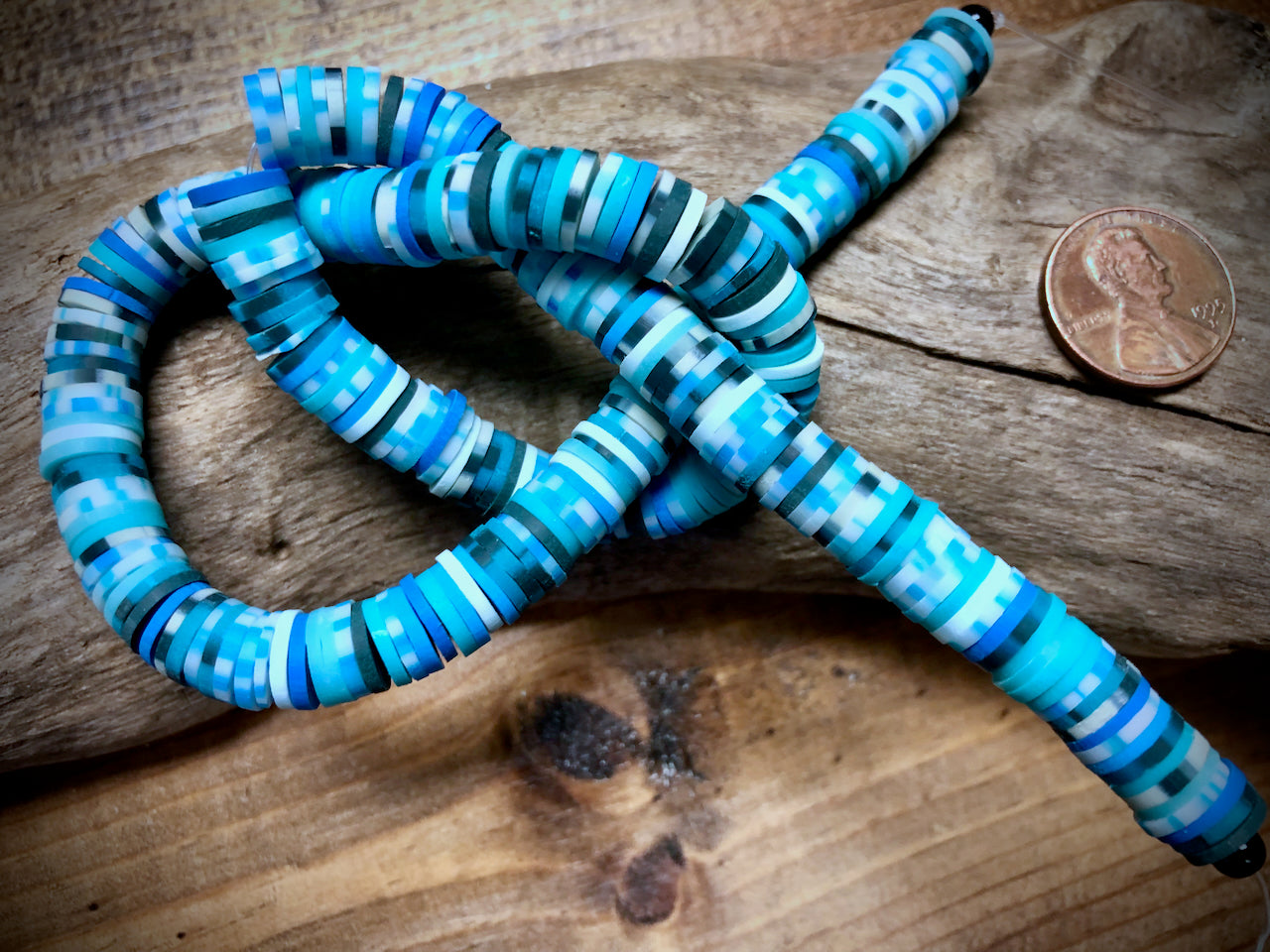 Polymer Clay Bead Strand - Blue Jade Mixed - 8mm Discs