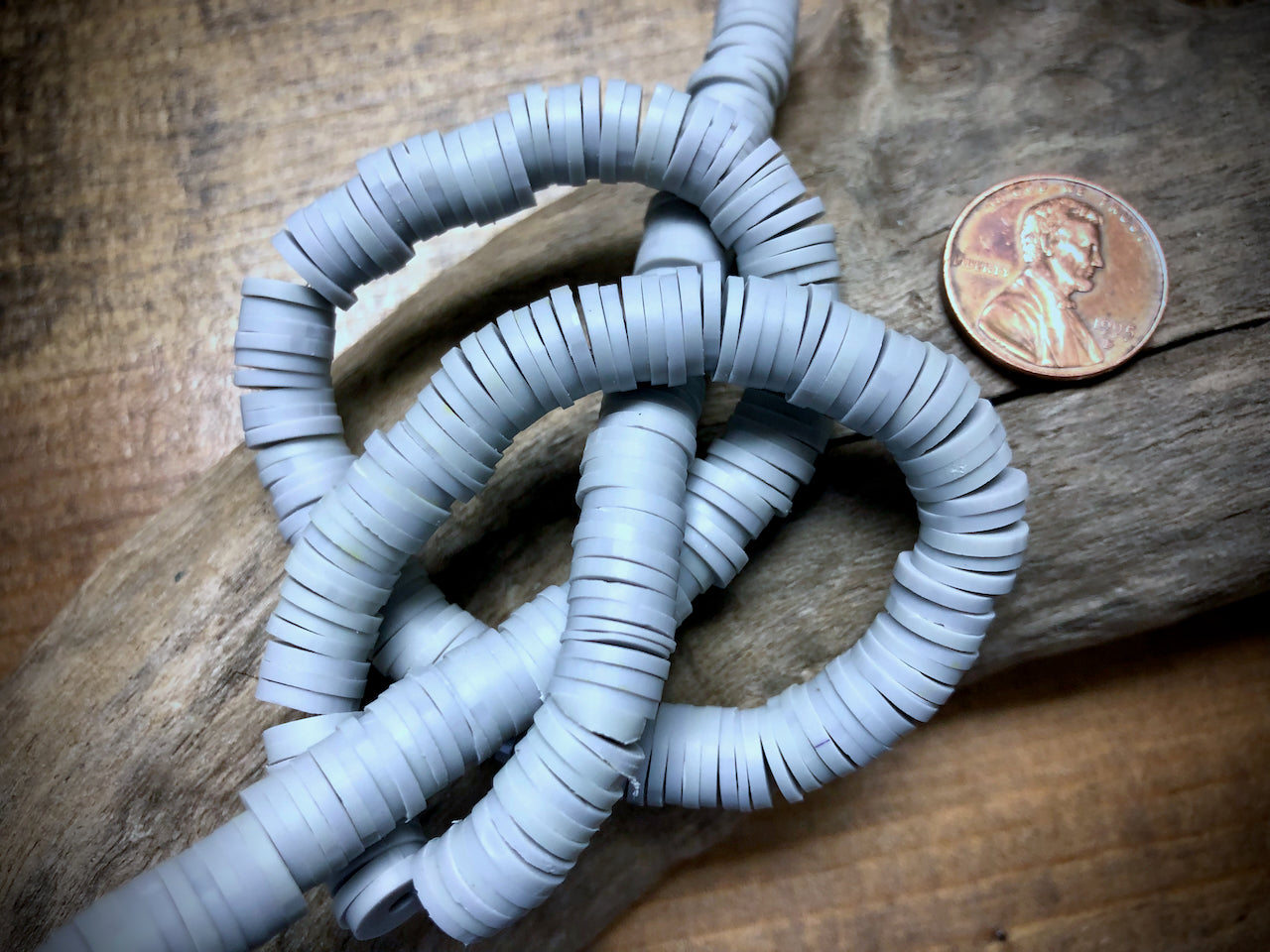 Polymer Clay Bead Strand - Gray - 8mm Discs