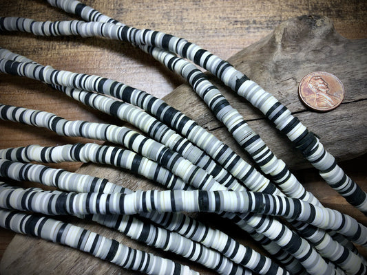 Polymer Clay Bead Strand - Gray Mixed - 8mm Discs