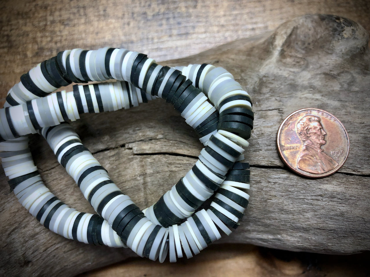 Polymer Clay Bead Strand - Gray Mixed - 8mm Discs