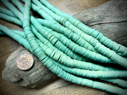 Polymer Clay Bead Strand - Pale Green - 8mm Discs
