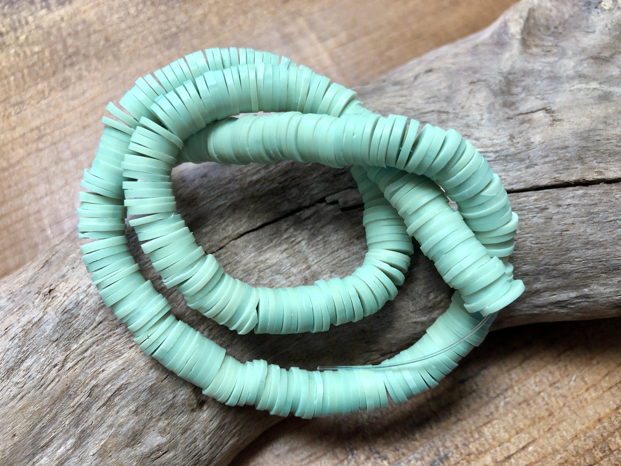 Polymer Clay Bead Strand - Pale Green - 8mm Discs