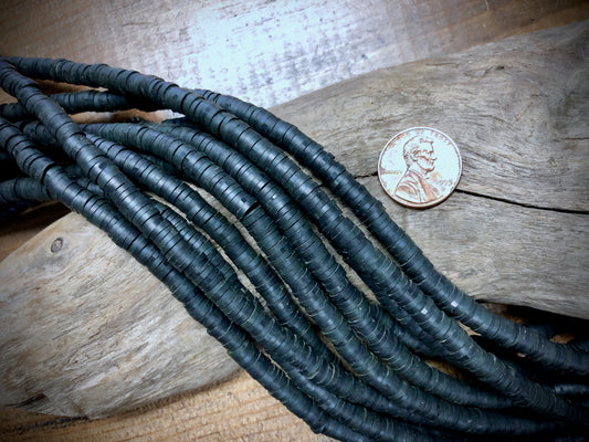 Polymer Clay Bead Strand - Black - 6mm Discs