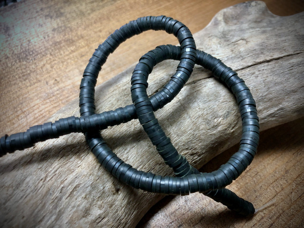 Polymer Clay Bead Strand - Black - 6mm Discs