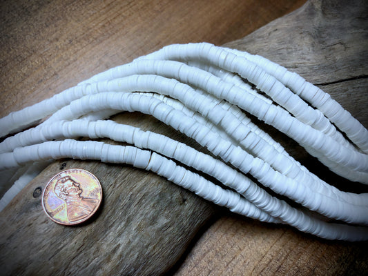 Polymer Clay Bead Strand - White - 6mm Discs