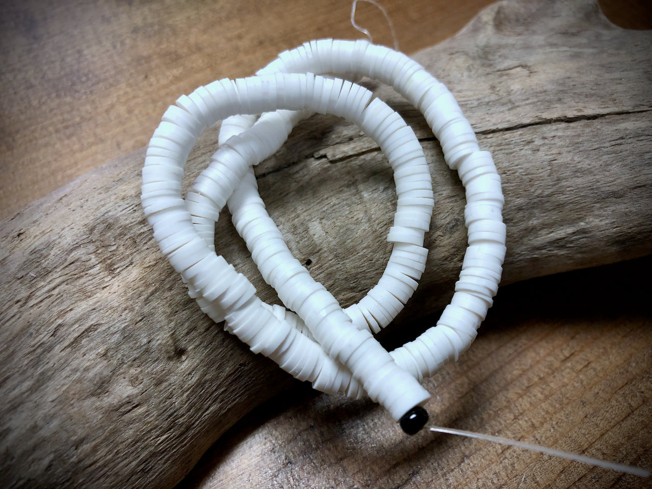 Polymer Clay Bead Strand - White - 6mm Discs