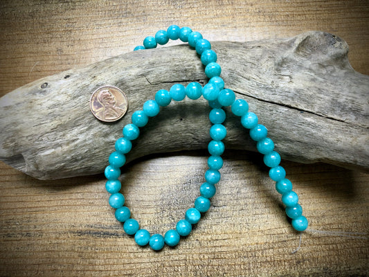 Dyed Jade Smooth Rounds - Teal - 8mm - 15.5"