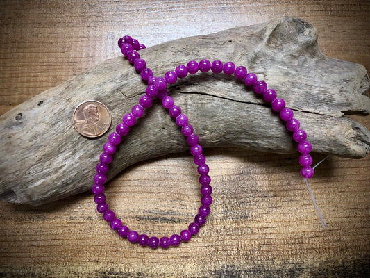 Dyed Jade Smooth Rounds - Fuchsia - 6mm - 15.5"