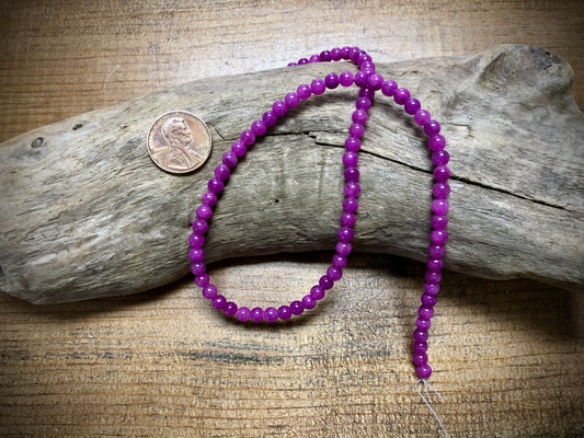 Dyed Jade Smooth Rounds - Fuchsia - 4mm - 15.5"