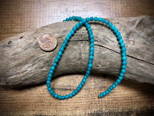 Dyed Jade Smooth Rounds - Teal - 4mm - 15.5"