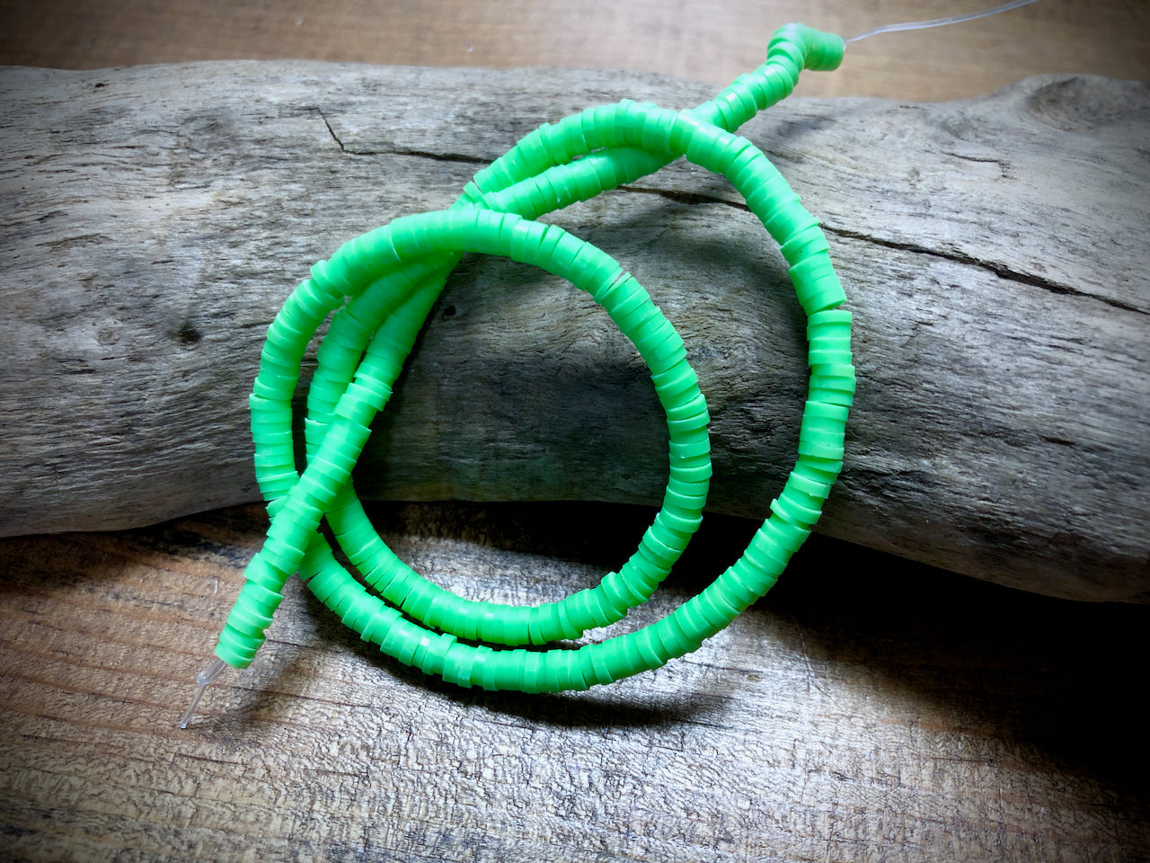 Polymer Clay Bead Strand - Green - 4mm Discs