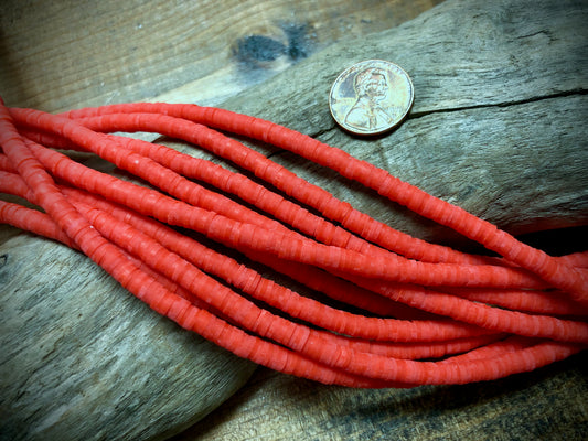 Polymer Clay Bead Strand - Red - 4mm Discs
