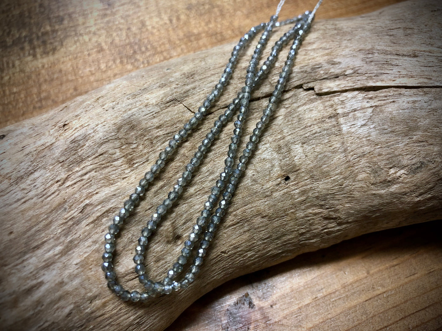 Thunder Polish Glass Faceted Rounds Strand - Black Diamond AB - 2mm - 14”