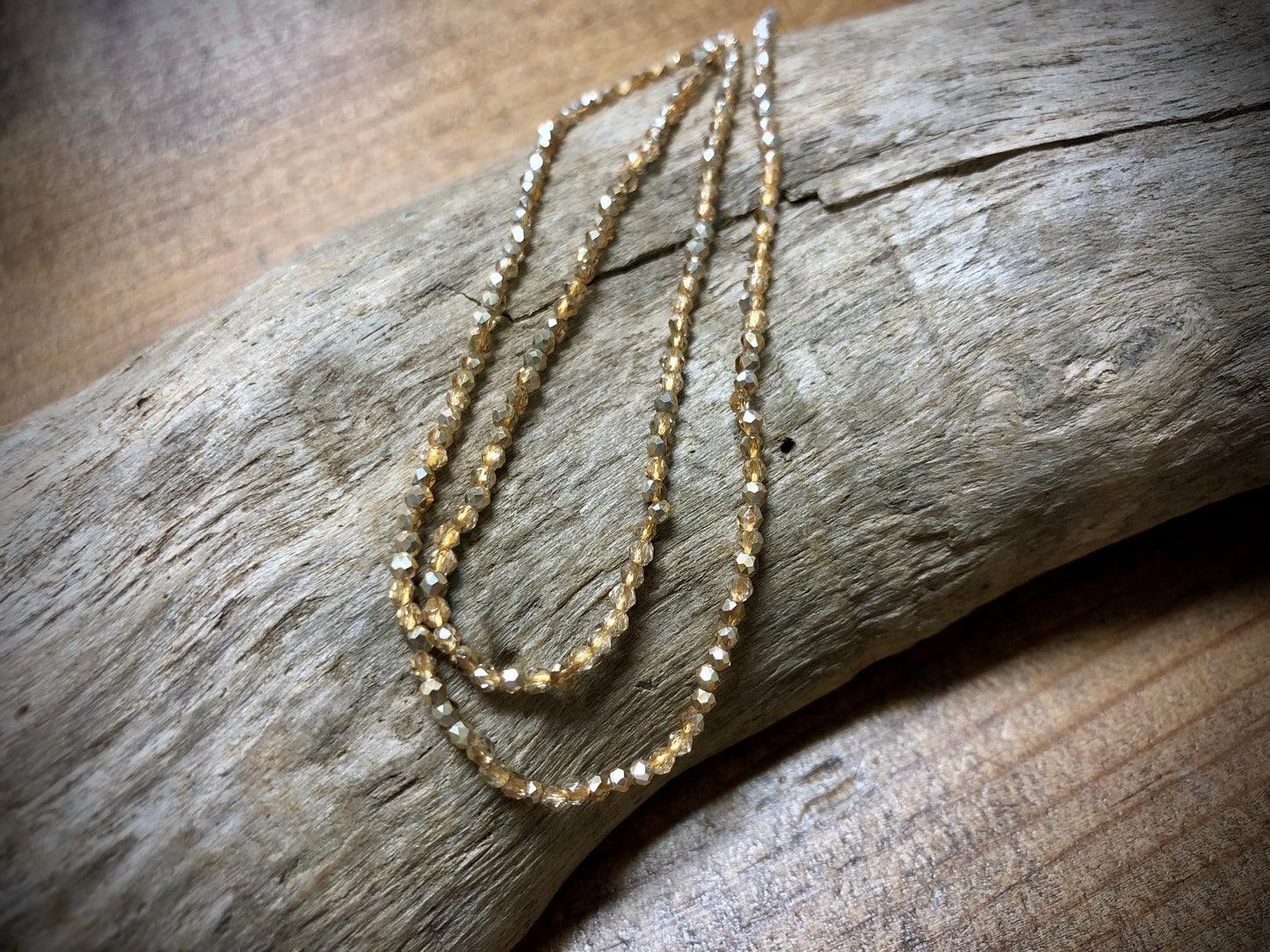 Thunder Polish Glass Faceted Rounds Strand - Rainbow Gold - 2mm - 14”