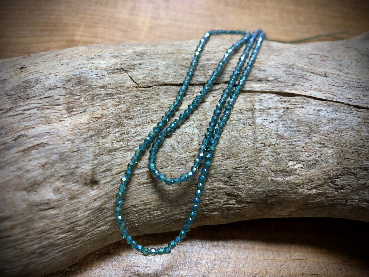 Thunder Polish Glass Faceted Rounds Strand - Magic Green AB - 2mm - 14”