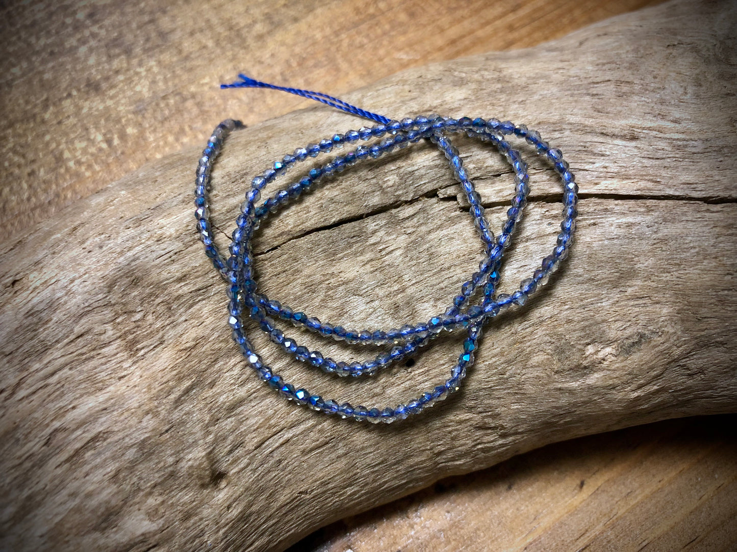 Thunder Polish Glass Faceted Rounds Strand - Magic Blue AB - 2mm - 14”