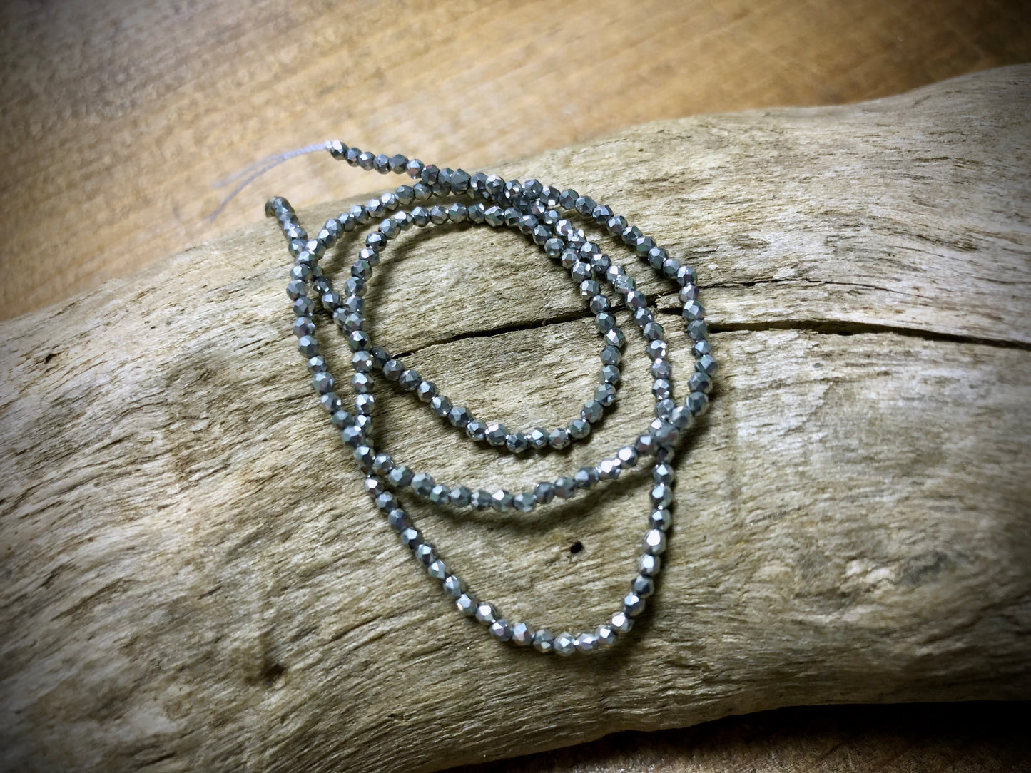 Thunder Polish Glass Faceted Rounds Strand - White Gold - 2mm - 14”