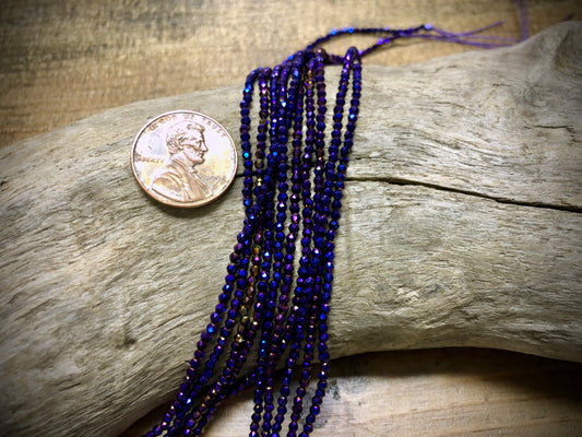 Thunder Polish Glass Faceted Rounds Strand - Royal Purple AB - 2mm - 14”