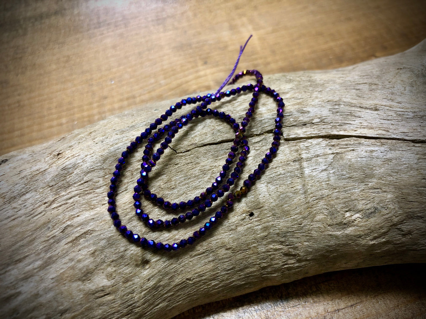 Thunder Polish Glass Faceted Rounds Strand - Royal Purple AB - 2mm - 14”