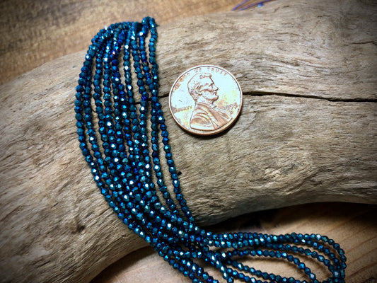 Thunder Polish Glass Faceted Rounds Strand - Bright Blue AB - 2mm - 14”