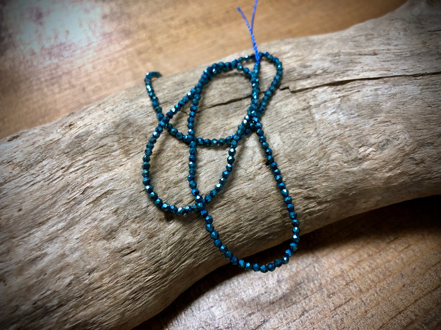 Thunder Polish Glass Faceted Rounds Strand - Bright Blue AB - 2mm - 14”