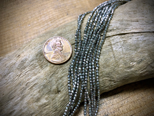 Thunder Polish Glass Faceted Rounds Strand - Silver - 2mm - 14”