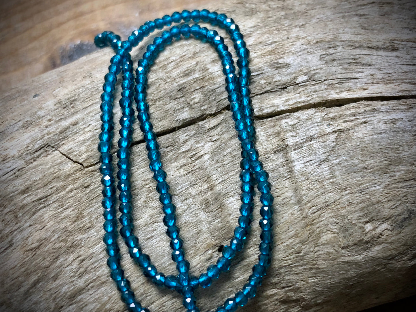 Thunder Polish Glass Faceted Rounds Strand - Teal - 2mm - 14”