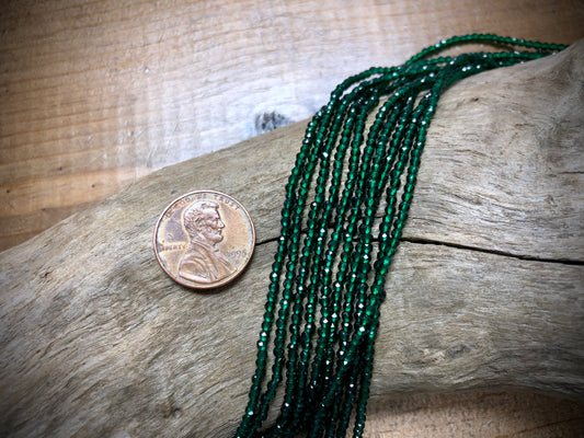 Thunder Polish Glass Faceted Rounds Strand - Emerald Green - 2mm - 14”