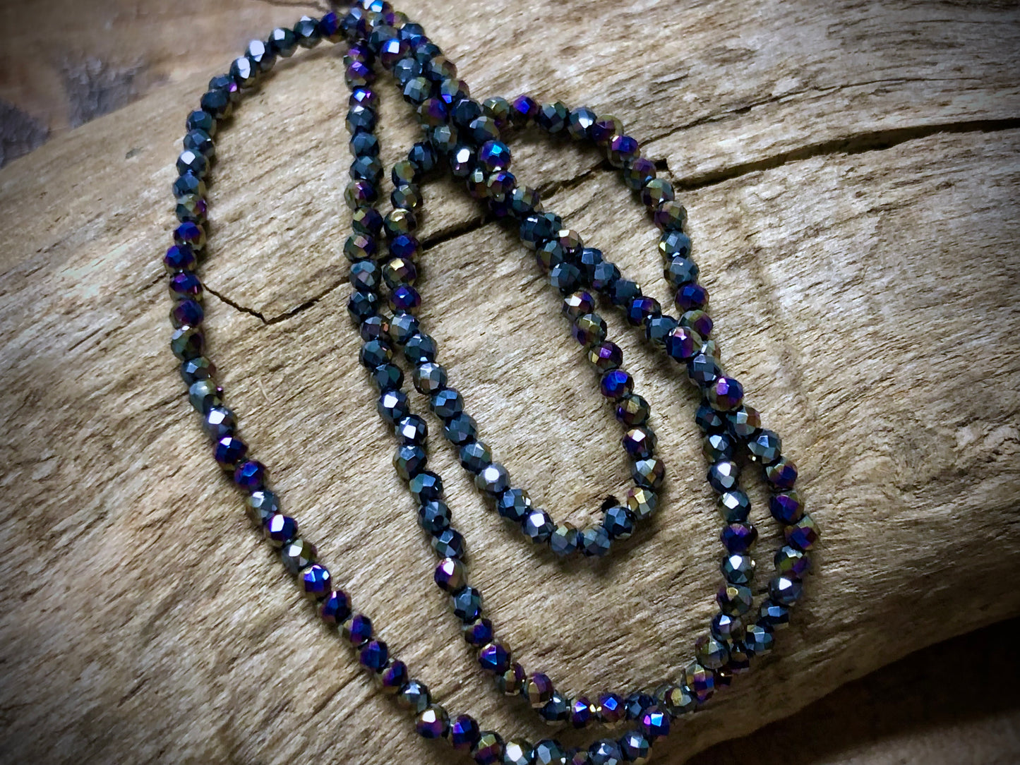 Thunder Polish Glass Faceted Rounds Strand - Jet Black AB - 2mm - 14”